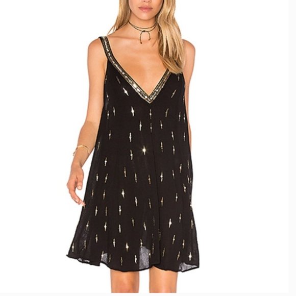 Free People Dresses & Skirts - FREE PEOPLE/black gold sequin tunic dress XS